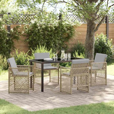 Conjunto de Comedor de Jardín 5 pcs Beige ratán sintético