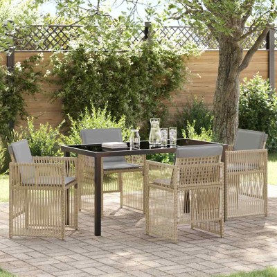 Conjunto de Comedor de Jardín 5 pcs Beige Poliratán