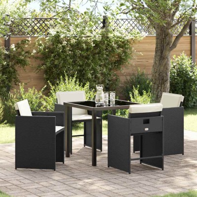Conjunto de Comedor de Jardín 5 pcs Negro ratán sintético
