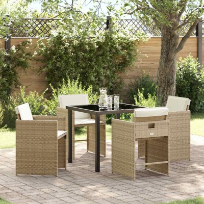 Conjunto de Comedor de Jardín 5 pcs Beige ratán sintético