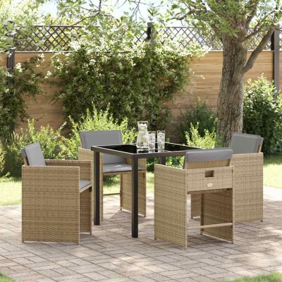 Conjunto de Comedor de Jardín 5 pcs Beige ratán sintético