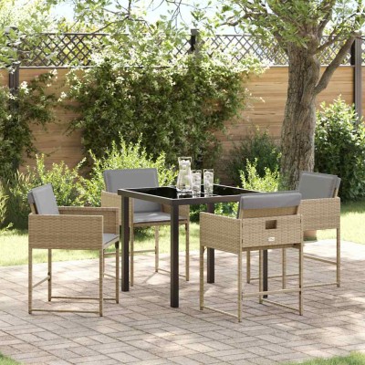 Conjunto de Comedor de Jardín 5 pcs Beige ratán sintético
