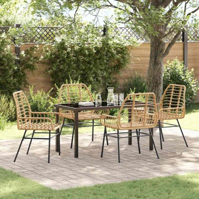 Conjunto de Comedor de Jardín 5 pcs Marrón ratán sintético