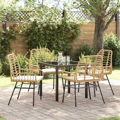 Conjunto de Comedor de Jardín 5 pcs Marrón ratán sintético