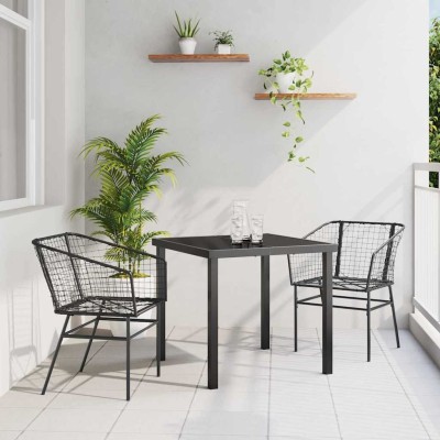 Conjunto de Comedor de Jardín 3 pcs Negro ratán sintético
