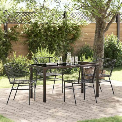 Conjunto de Comedor de Jardín 5 pcs Negro ratán sintético