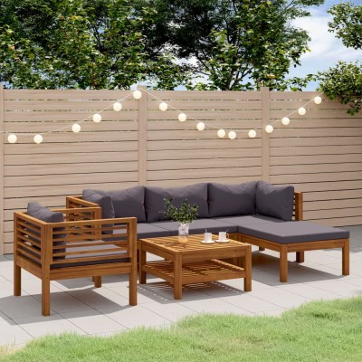 Muebles de jardín 6 pzas cojines madera maciza de acacia