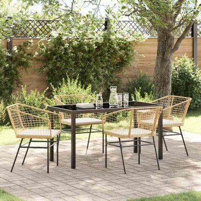 Conjunto de Comedor de Jardín 5 pcs Marrón ratán sintético