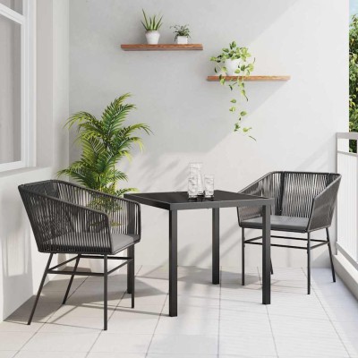 Conjunto de Comedor de Jardín 3 pcs Negro Poliratán