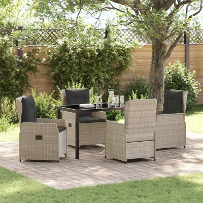 Conjunto de Comedor de Jardín 5 pcs Gris Claro ratán sintético