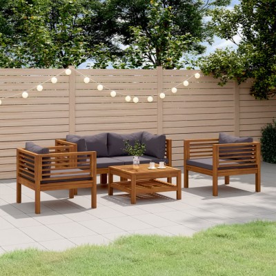Muebles de jardín 5 pzas cojines madera maciza de acacia