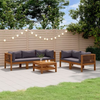 Muebles de jardín 6 pzas cojines madera maciza de acacia