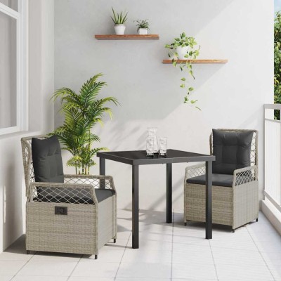 Conjunto de Comedor de Jardín 3 pcs Gris Claro ratán sintético