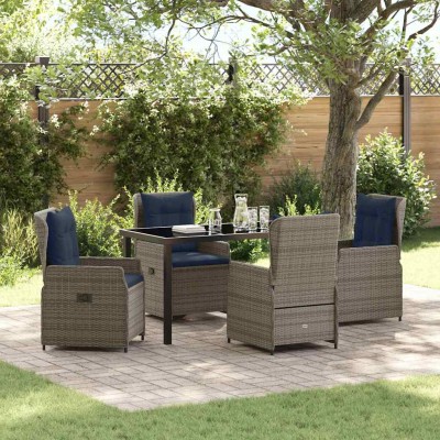 Conjunto de Comedor de Jardín 5 pcs Gris Poliratán