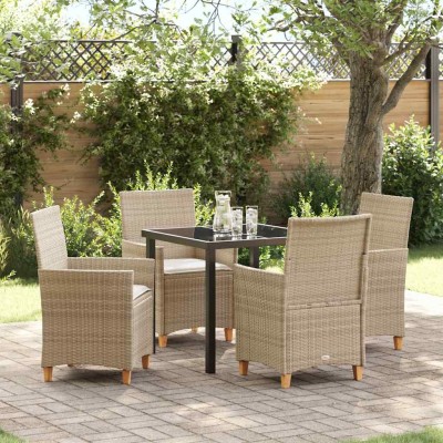 Conjunto de Comedor de Jardín 5 pcs Beige ratán sintético