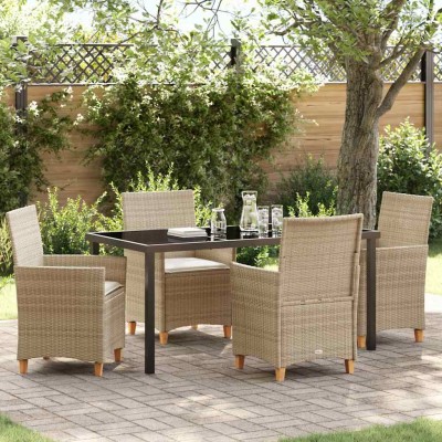 Conjunto de Comedor de Jardín 5 pcs Beige ratán sintético