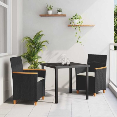 Conjunto de Comedor de Jardín 3 pcs Negro ratán sintético