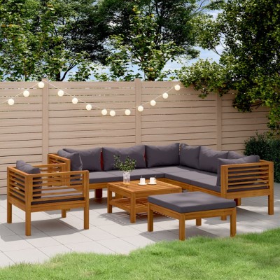 Muebles de jardín 8 pzas cojines madera maciza de acacia