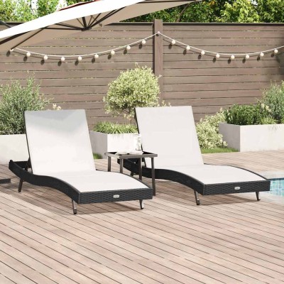 Tumbonas 3 pcs Negro y Blanco 40 x 40 x 40.5 cm ratán sintético
