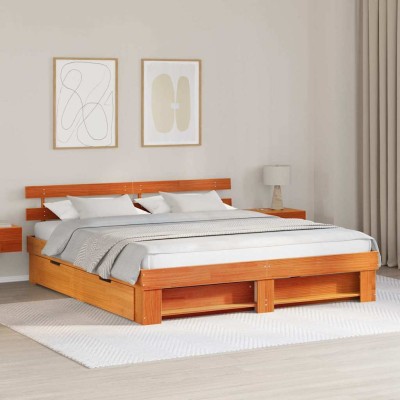 Estructura de cama con cabecera Marrón cera 200 x 200 cm
