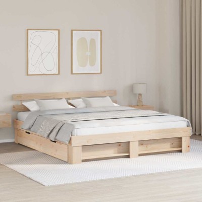 Estructura de cama Marrón 180 x 200 cm Madera maciza de pino