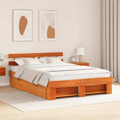 Estructura de cama con cabecera Marrón cera 160 x 200 cm