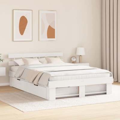 Estructura de cama Blanco 150 x 200 cm Madera maciza de pino