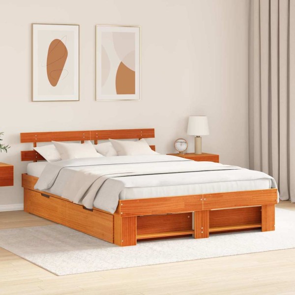 Estructura de cama con cabecera Marrón cera 150 x 200 cm