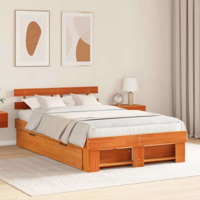 Estructura de cama con cabecera Marrón cera 120 x 200 cm