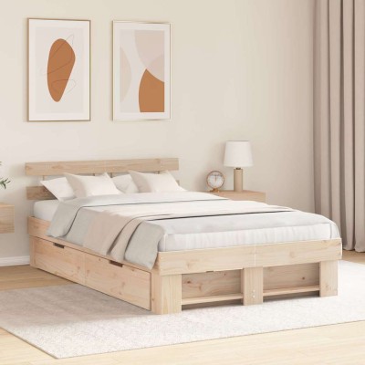 Estructura de cama Marrón 135 x 190 cm Madera maciza de pino