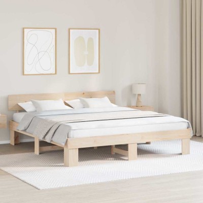 Estructura de cama Marrón 200 x 200 cm Madera maciza de pino