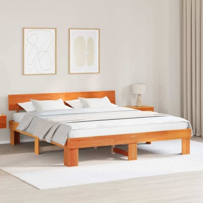 Estructura de cama con cabecera Marrón cera 200 x 200 cm