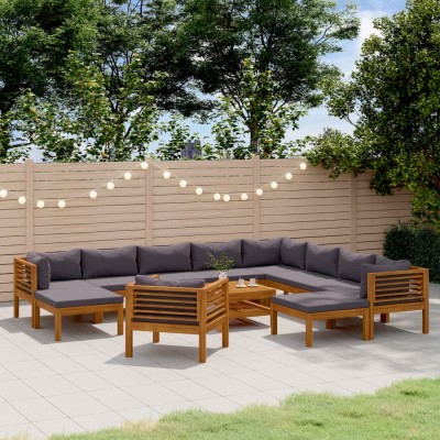 Muebles de jardín 12 pzas cojines madera maciza de acacia