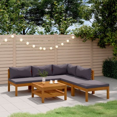 Muebles de jardín 6 pzas cojines madera maciza de acacia