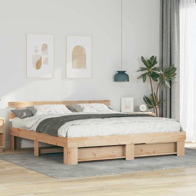 Estructura de cama con cabecera Marrón Madera maciza de pino