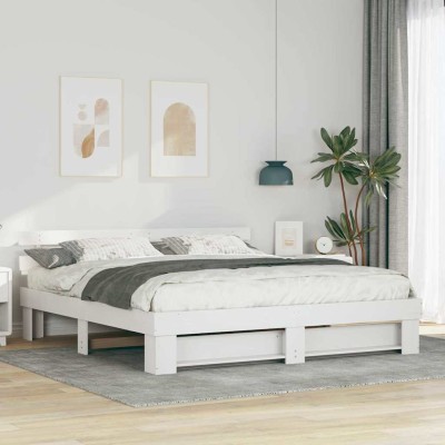 Estructura de cama con cabecera Blanco Madera maciza de pino