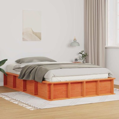 Estructura de cama Marrón cera 120 x 200 cm Madera maciza