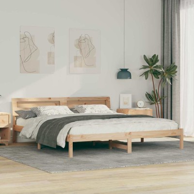 Estructura de cama con luces de tiras LED con cabecera Marrón