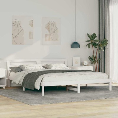 Estructura de cama con luces de tiras LED Blanco Madera
