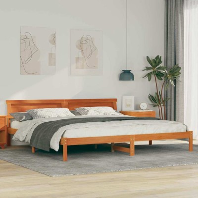 Estructura de cama con cabecera Marrón cera 200 x 200 cm