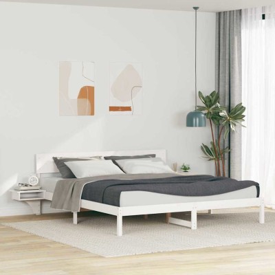 Estructura de cama con cabecera Blanco Madera maciza de pino