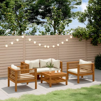 Muebles de jardín 5 pzas cojines crema madera maciza de acacia