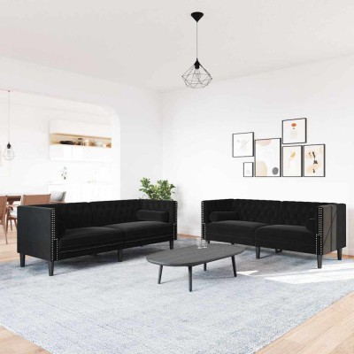 Juego de Sofá 2 pcs Negro Terciopelo