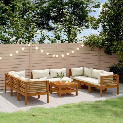 Muebles de jardín 9 pzas madera maciza de acacia cojines crema