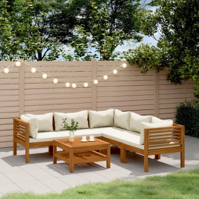 Muebles de jardín 6 pzas cojines crema madera maciza de acacia