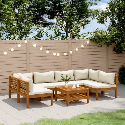 Muebles de jardín 7 pzas cojines crema madera maciza de acacia