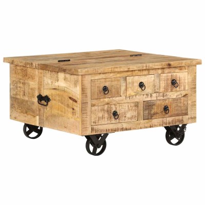 Mesa de centro de madera de mango rugosa 70x70x40 cm