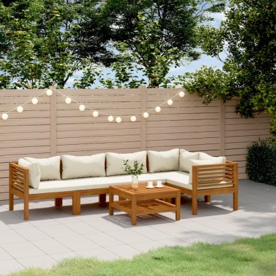 Muebles de jardín 6 pzas cojines crema madera maciza de acacia