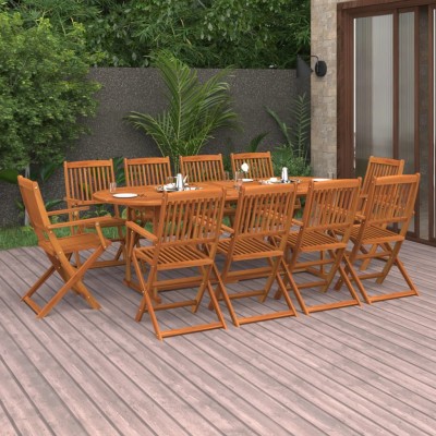 Set comedor de jardín 11piezas madera maciza acacia 220x90x75cm