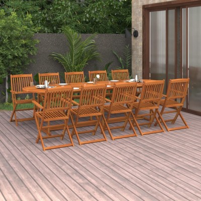 Set comedor de jardín 11piezas madera maciza acacia 280x90x75cm